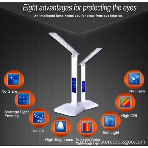 Foldable LED Table Lamp Recharging Wireless With Calendar Temp Desk Lamp